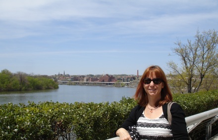 Carmen, and the view off the terrace of the Kennedy Center - looking towards Georgetown.